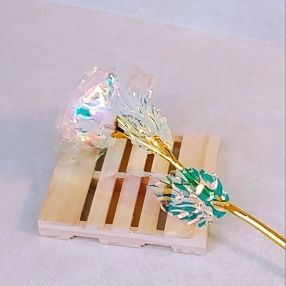 IRIDESCENT FOIL ROSE WITH BRASS PLATED STEM, VALENTINE'S DAY, MOTHER'S DAY - Picture 5 of 6